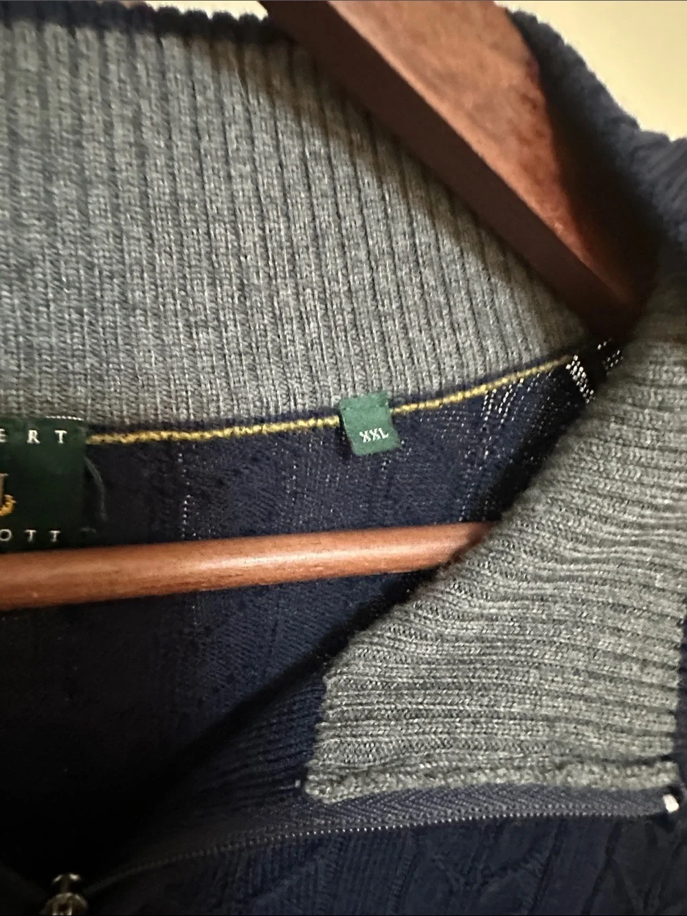 Robert Talbott XXL Merino Wool Cable Knit Quarter Zip Sweater Navy